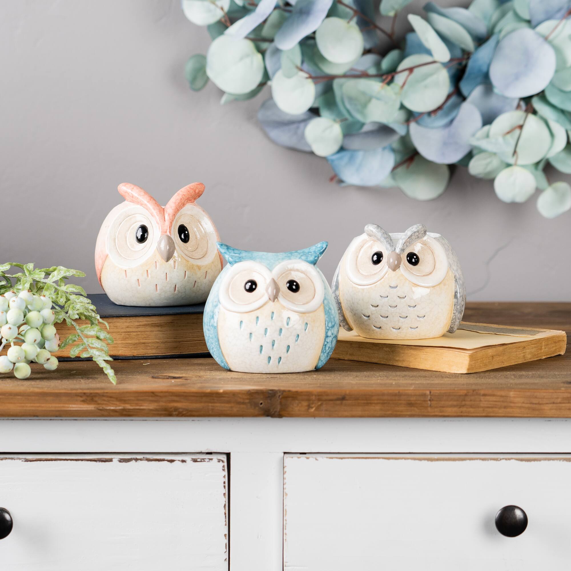 Terracotta Owl Figurine Set, 3ct.